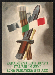 1942 'Prima Mostra Degli Artisti Italiani in Armi Roma Primavera 1949 AXX' Italian Fascist Propaganda Postcard