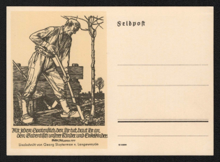 'With Every Groundbreaking that I Do, You Build at the Gift Table of Our Children and Grandchildren', Propaganda Postcard, Third Reich Nazi Germany