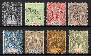 1904-07 Gabon, French Colonies (Sc. 16, 19 - 21, 23, 28 - 30, Used, CV $105)