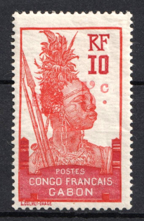 1916 10c+5c Gabon, French Colonies, Semi-Postal Stamp (Sc. B1, CV $30)
