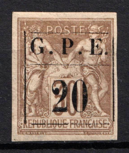 1884 20c on 30c Guadeloupe, French Colonies (Sc. 1, Signed, CV $70)