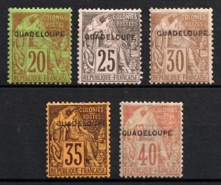 1891 Guadeloupe, French Colonies (Sc. 20 - 24, CV $290)