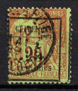 1889 25c on 20c Guadeloupe, French Colonies (Sc. 5, Signed, Used, CV $40)