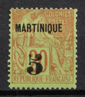 1886-91 5 on 20c Martinique, French Colonies (Sc. 1, CV $55)