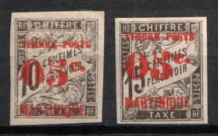 1891-92 Martinique, French Colonies (Sc. 26, 27, Red Overprints, CV $35)