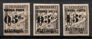 1891-92 Martinique, French Colonies (Sc. 22, 23, 25, Black Overprints, CV $55)