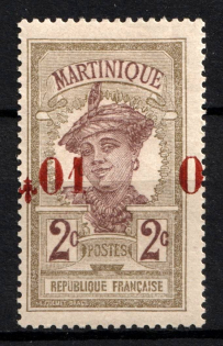 1924 0,01 on 2c Martinique, French Colonies (Sc. 114 var., SHIFTED Overprint, Signed)