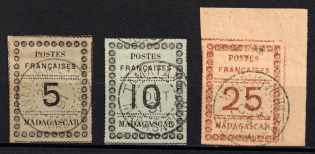 1891 Madagascar, French Colonies (Sc. 8 - 9, 11, Used, CV $95)