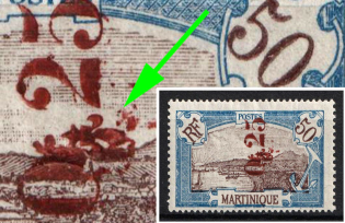 1924 0,25 on 50c Martinique, French Colonies (Sc. 119 a, DOUBLE Overprint, Signed, CV $400)