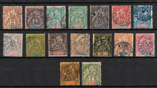 1896-1906 1f Madagascar, French Colonies (Sc. 29 - 38, 40 - 43, 45 - 46, Used, CV $45)