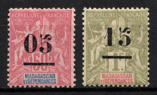 1902 Madagascar, French Colonies (Sc. 48, 50, CV $20)