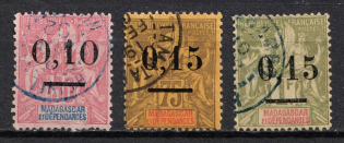 1902 Madagascar, French Colonies (Sc. 53 - 55, Used, CV $30)