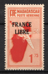 1943 1.75f Madagascar, French Colonies, Airmail (Mi. 336, Signed, CV $160)
