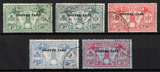 1925 New Hebrides, French Colonies, Postage Due Stamps (Sc. J1 - J5, Full Set, Used, CV $25)