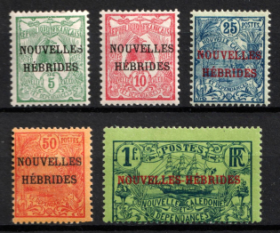 1908 New Hebrides, French Colonies (Sc. 1 - 5, Full Set, CV $75)