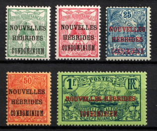 1910 New Hebrides, French Colonies (Sc. 6 - 10, Full Set, CV $60)