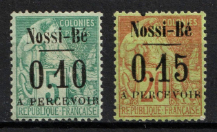 1891 Nosy Be, French Colonies, Postage Due Stamps (Sc. J9, J14, CV $150)
