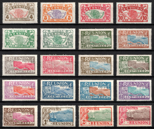1907-30 Reunion, French Colonies (Sc. 60, 62, 64 - 67, 69, 71, 73, 75, 76, 78, 79, 82, 84, 86, 87, 89, 91, 96, 98, CV $30)