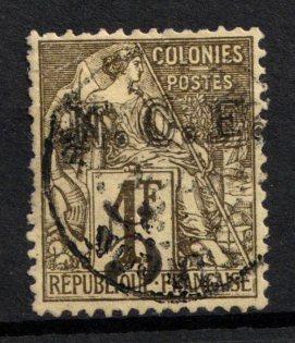 1886 5c on 1f New Caledonia, French Colonies (Sc. 8, Used, CV $30)