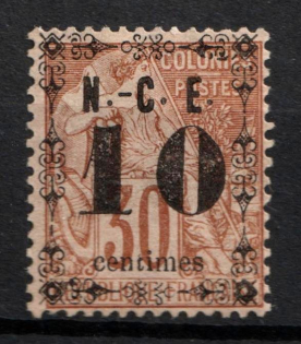 1891-92 10с on 30c New Caledonia, French Colonies (Sc. 12, CV $25)