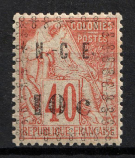 1891-92 10с on 40c New Caledonia, French Colonies (Sc. 13, CV $30)