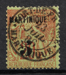 1886-91 5 on 20c Martinique, French Colonies (Sc. 1, Signed, Used, CV $55)