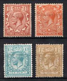 1912-24 Great Britain (SG 362, 368, 394, 395, CV $140)