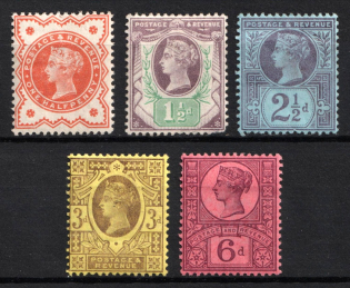 1887-92 Great Britain (SG 197, 198, 201, 202, 208, CV $250)