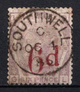 1883 6d on 6d Great Britain (SG 162, Used, CV $595)