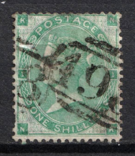 1862 1Sh Great Britain (SG 90 W, INVERTED Watermark, Green, Used, CV $630)