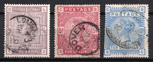 1883-84 Great Britain (SG 178, 181, 183a, White Paper, Used, CV $1,310)