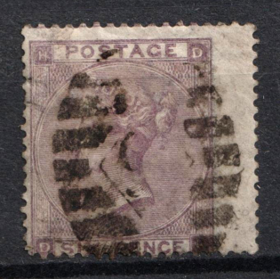 1862-64 6d Great Britain (SG 84, Lilac, Rebound Perforation, Used, CV $195)