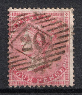 1857 4d Great Britain (SG 66, Rose Carmine, Large Garter Watermark, Used, CV $210)
