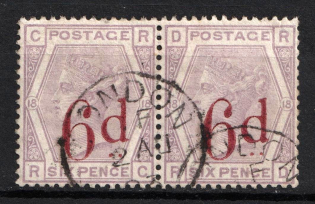 1883 6d on 6d Great Britain, Pair (SG 162, Used, CV $1,190)