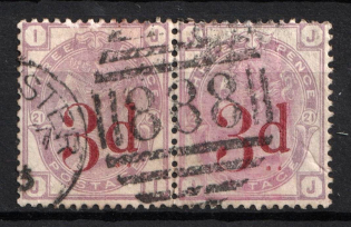 1883 3d on 3d Great Britain, Pair (SG 159, Used, CV $1,260)