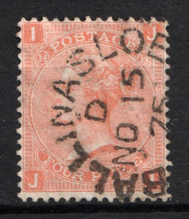 1865 4d Great Britain (SG 94, Used, CV $195)