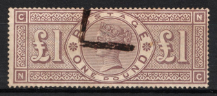 1884 1sh Great Britain (SG 185, Used, CV $4,200)