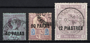 1903 Great Britain, British Post Offices in Turkish Empire (Sc. 8, 9, 11, Used, CV $50)