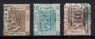 1862-63 Hong Kong, British Colonies (SG 1, 3, 4, Used, CV $360+)