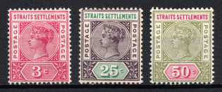 1892 Straits Settlements, Malaysia, British Colonies (SG 97, 103, 104, CV $130)