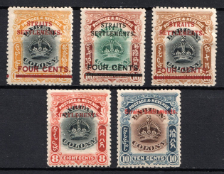 1906-07 Straits Settlements, Malaysia, British Colonies (SG 144-148, CV $60)