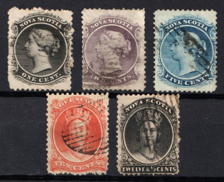 1860-63 Nova Scotia, Canada, British Colonies (SG 9, 11 - 12, 16 - 17, Yellow Paper, Used, CV $180)