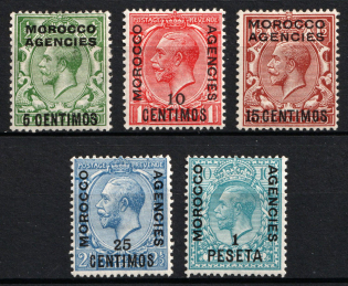 1914-26 Morocco Agencies, British Post Offices in Morocco (SG 129, 130, 131, 133, 135, CV $30)