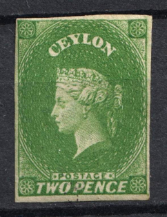 1857 2d Ceylon, British Colonies (SG 3a, Yellowish Green, CV $700)