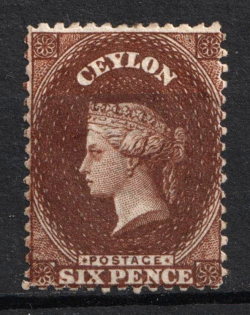 1869 6d Ceylon, British Colonies (SG 67c, Red Brown, CV $90)
