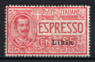 1915-16 25c Libya, Italian Colonies, Special Delivery Stamp (Scott E1 a, Overprinted Type II, CV $25)