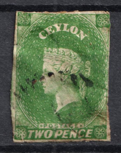 1857 2d Ceylon, British Colonies (SG 3, Used, CV $90)
