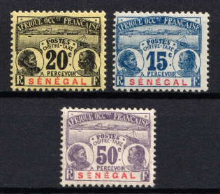 1906 Senegal, French Colonies, Postage Due Stamps (Sc. J6, J7, J9, CV $30)