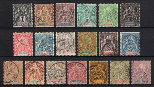 1892-1900 Indo-China, French Colonies (Sc. 3 - 21, Full Set, Used, CV $260)