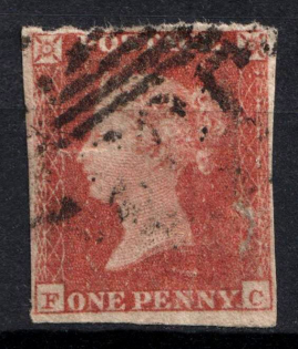 1841 1d Great Britain (SG 7, Used, CV $170)